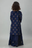 Printed rayon kids kurta sharara set in A-line style, above knee length with three-quarter sleeves - Indian traditional outfit for 5-9 year olds