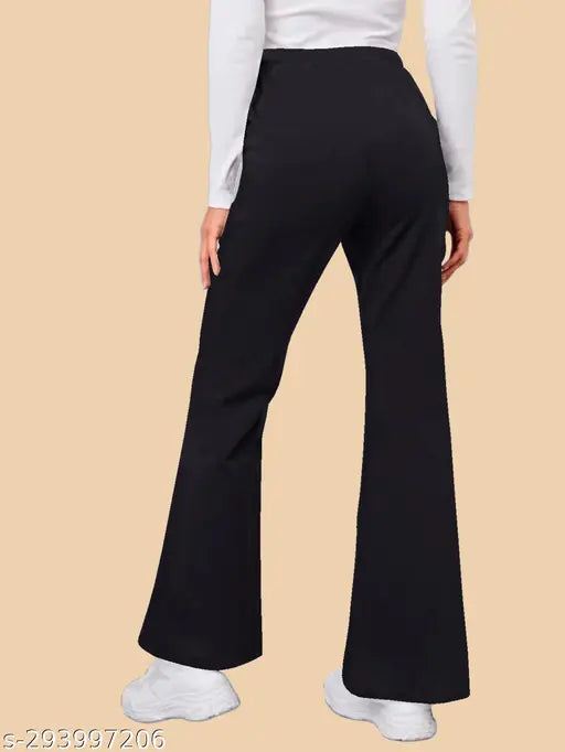 Casual polyester blend high-waist elastic band trousers, solid color, stylish pleats - women's fashion apparel on hanger (size: 26/32/36 inches)