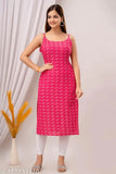 Red striped rayon sleeveless kurti, lightweight, casual wear, ideal for kitty parties & outings