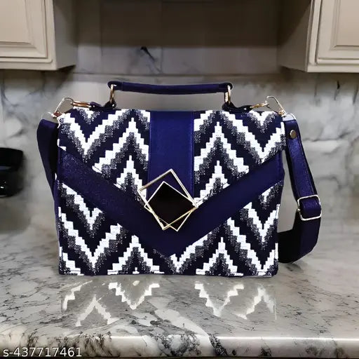 A trendy black and white zig zag office bag, adjustable strap, for girls or womens