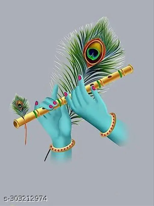 Krishna flute printed polycotton short-sleeve t-shirt, vibrant Indian folk art design on front