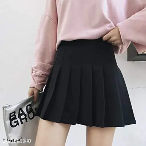 White cotton high waist pleated skater skirt for women and girls, versatile for school, office, dates, parties, stretchy fit, double-stitched hem, solid color options, machine washable, chic flared look, perfect for all seasons