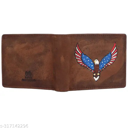 Brown genuine leather RFID protected wallet for men, 2 compartments, 6-10 card slots, secret compartment, coin pocket, gift boxed
