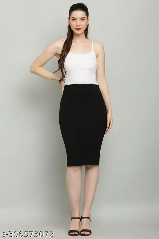 Women's cotton blend pencil black skirt, solid design in multiple sizes (32in/19in, 34in/19in, 36in/19in, 38in/19in, 40in/19in)