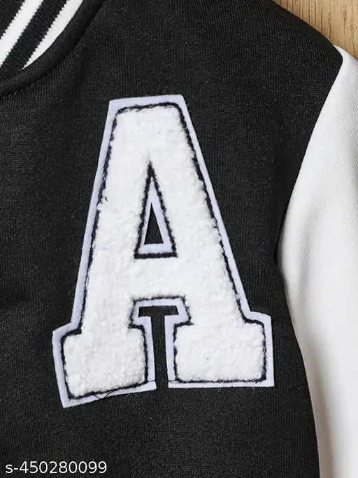 Boy's Color Block Fleece Button Jacket With Letter Design