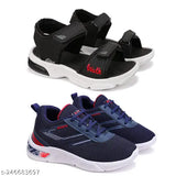 Blue sports sandals with red logo, white soles, adjustable straps