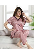 Satin kaftan nightwear set for women - solid-colored top and pyjama set, made from satin fabric, available in sizes M-XXXL and free size