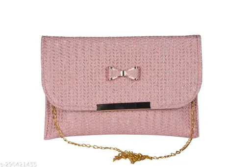 Pink fabric clutch handbag with zip closure