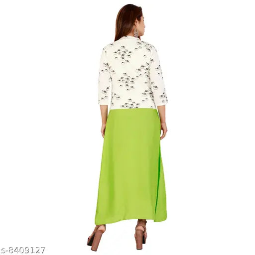 Ankle-length rayon kurti, straight cut, women's wear. Hand wash for easy care and casual elegance