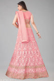 Arvika pink net zari-work semi-stitched lehenga choli with dupatta, Indian women's traditional wear featuring intricate zari embroidery