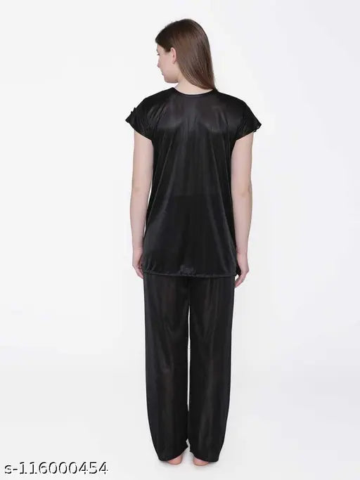 Stylish satin pyjamas for women, solid-colored night suits by Aely shine enterprises, India origin