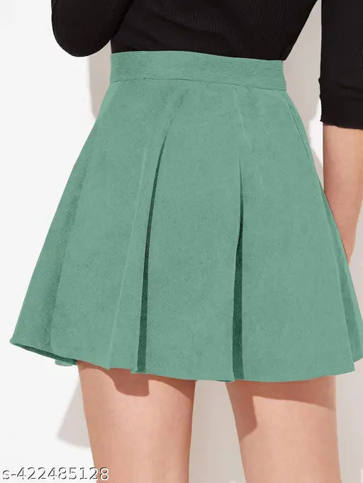 Green polyester flared skirt for women by Rajovati - solid design, suitable for machine or hand wash, size 32 (waist 32in, length 18in, hip 42in), made in India