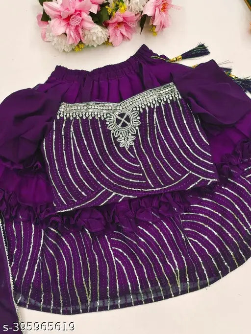 Embellished Georgette lehenga choli for kids, short sleeves, 3-4 years, Indian traditional wear