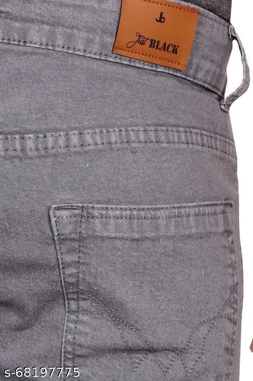 Black cotton men's straight grey jeans, regular fit stretchable with light grey color, size options available - 28 & 48 inches