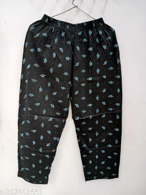 Black cotton pajama bottoms with all-over print for girls, pack of 3 pieces
