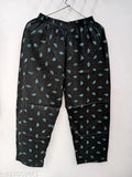 Black cotton pajama bottoms with all-over print for girls, pack of 3 pieces