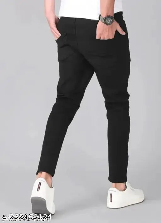 Men's black denim jeans, solid pattern, size 26, 32, 30, 34, Made in India