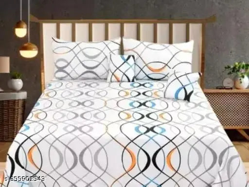 shiv handloom 220 TC 5 Piece Bedding Set with 1 Pc Bedsheet , 2 Pc Quilted Cushion with Zip , 2 Pc Pillow Covers & 2 Pc Cushion Fillers - Heavy Glace Cotton (Multicolour, 90 inches X 100 Inches)