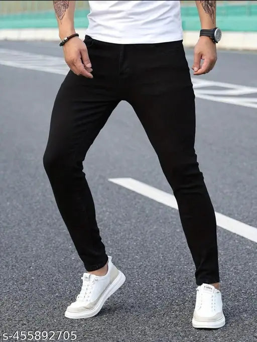 Black men's casual pants, slim fit