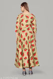 Leaf print flared long kurta, cotton material, navy blue background