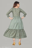 Layered Designer Foil Printed Kurti Gown, long sleeves, flared skirt
