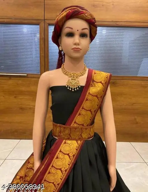 Vibrant Art Silk South Indian Traditional Lehenga Choli Set for Girls, intricate zari details, elegant and durable silk fabric
