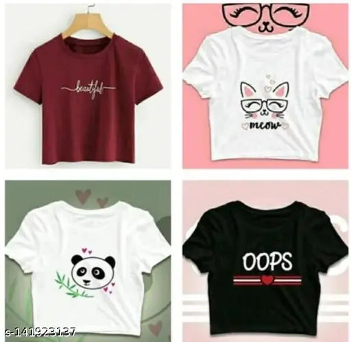 Printed Premium Cotton Crop Tops Set of 4 - Vibrant designs for girls and ladies, versatile style pack
