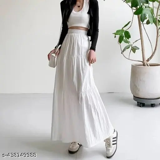 Imported rinkal fabric, white, mid-length, casual style skirt