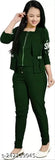This is a woman wearing a green and black outfit