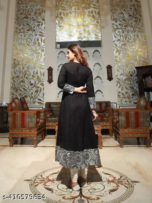 Rayon Anarkali Kurta with printed combo, long sleeves and single sizes available in India (S-XXXL)