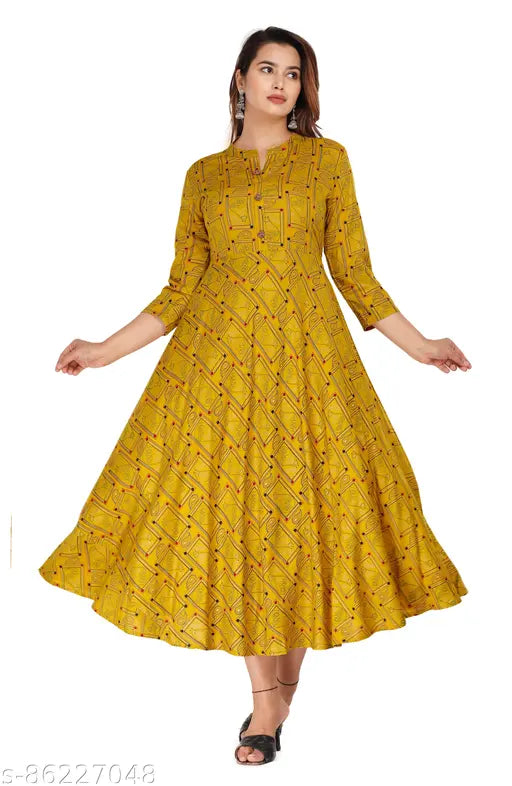 Rayon full-flared Anarkali gown with three-quarter sleeves, printed combo in latest fashion trends. Indian women's designer dress, XXL (44in bust, 50in size length), comfortable for all-day wear