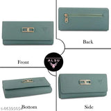 ALSU women's black leather hand clutch wallet purse, zip closure, 4 card slots, phone pocket