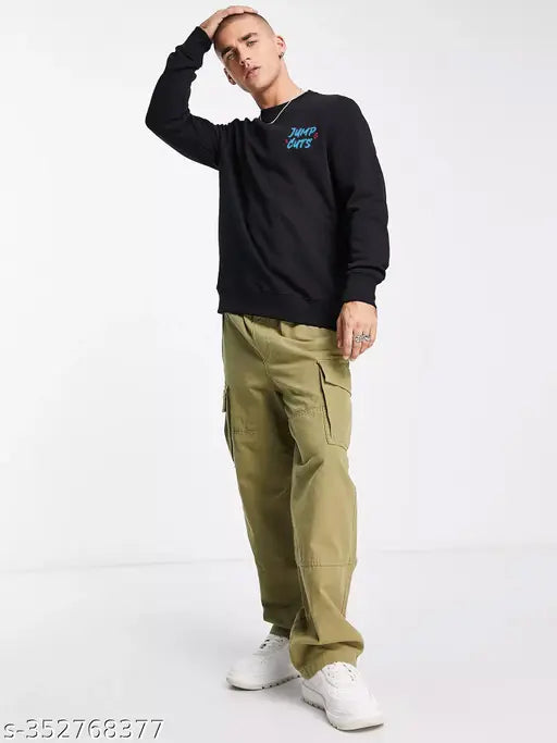 Black and Blue Cottonblend Slim Fit T-Shirt with Full Sleeves and Printed Round Neck, men's clothing on hanger