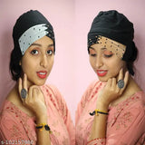 Set of two hijab caps with embellishments, black material, adjustable fit