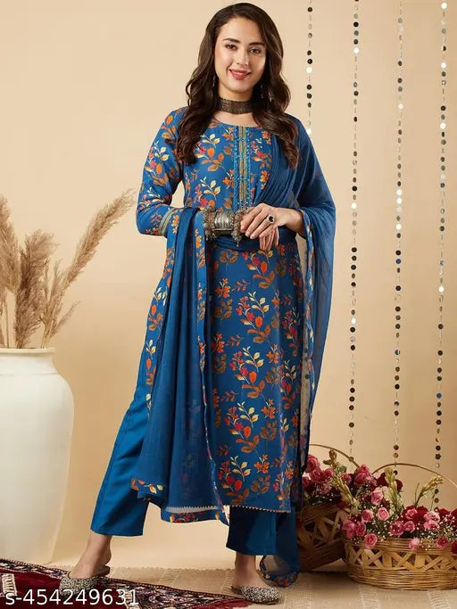 Blue floral dupatta set for women, premium fabric, well-designed kameez and kameez set