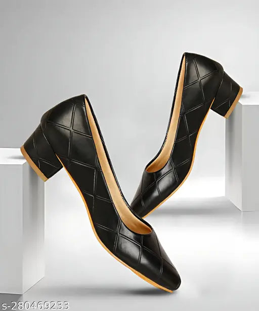 Black synthetic party heels (Twinshoe), textured pumps for women's formal events - slip-on design, elevate style