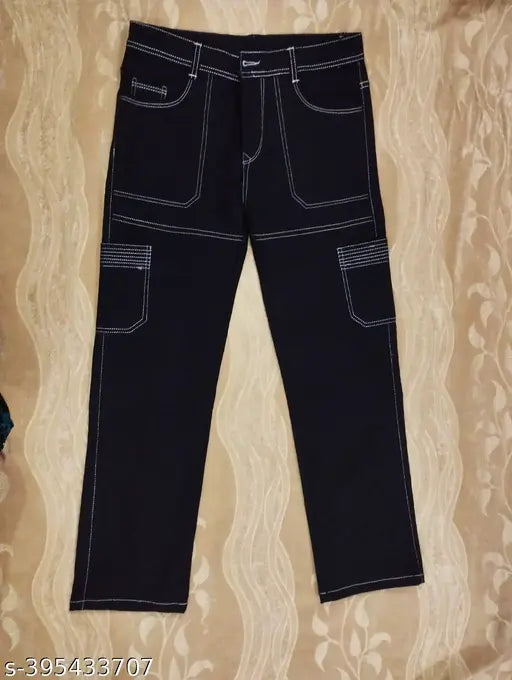 Black denim stylish liner jeans, dyed/washed with white liners. Size options: 28 (waist 28", length 39", hip 30"), 30 (waist 30", length 39", hip 32"), 32 (waist 32", length 39", hip 34"). Made in India