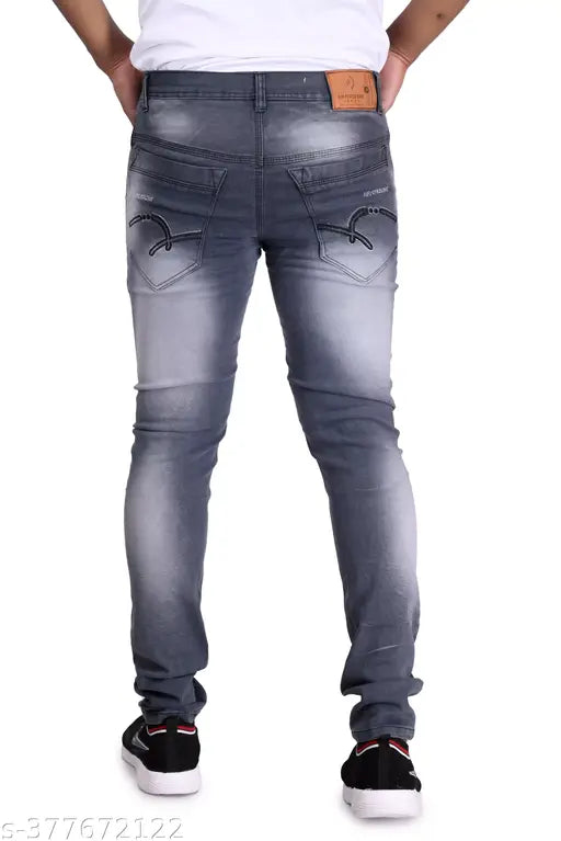 Grey denim men's casual jeans, durable and stylish for everyday wear