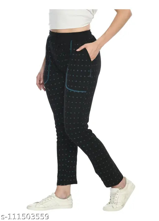 IndiWeaves Women's Cotton Printed Trackpants, lower-rise design, pack of 3