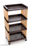 Brown and cream four layer storage organizer, with wheels, suitable for kitchen and office use