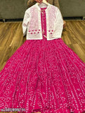 Rayon printed round neck Bandhani kurta and jacket set, 3/4 sleeved Indian women's fashion