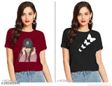BTS Girl and Butterfly Printed Cotton T-shirt Combos (Pack of 2) - Stylish women's tops for summer, perfect for everyday wear or parties