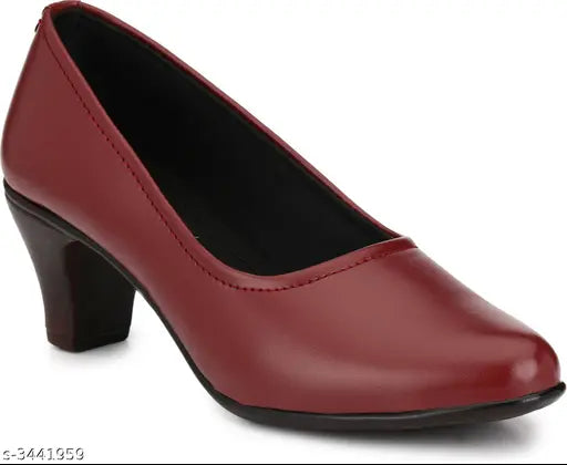 Maroon PU sole heels, attractive women's airmix shoes with closed back, stylish block heel in various sizes: IND-4 to IND-7