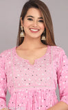 Pink rayon three-quarter sleeve D170 blouse with printed combo, women's size S-XXXL