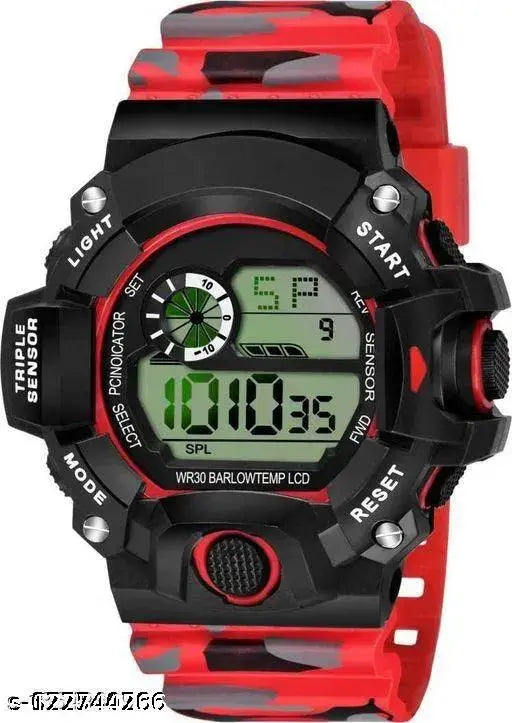 Red unisex kids watch with digital display and red strap