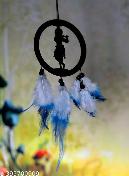 Krishna car plastic hanging dream catcher, religious car interior accessory, 10x10x20 inches, made in India