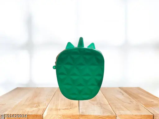 Green popper toy with unicorn design, zip closure, multi-pocket crossbody bag