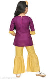 Purple Rayon Reyon Kurti and Pant Set, embroidered casual Sarara dress for baby girl (Sizes: 1-2Y to 9-10Y, Origin: India)