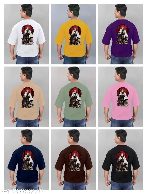 Oversized anime printed cotton t-shirt with short sleeves, vibrant DTF artwork, available in multiple sizes (M-XXL), ideal for fans of anime and cartoons