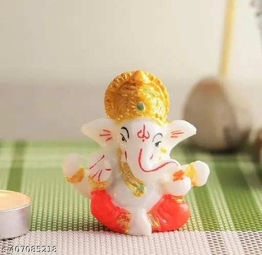 Multicolor Ganeshji Resin Idol for car dashboards and home decor, perfect for festivals or gifting | Indian-made, high-quality polyresin Ganesha figurine with Mukut design, suitable for home, office, temple, and car dashboard accessories